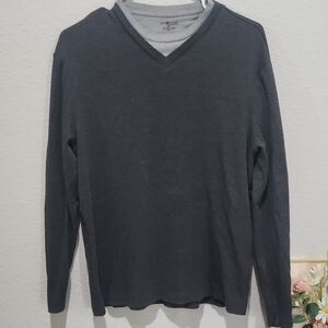Sun River Mens Sweater Medium Gray V-Neck Pullover Cotton Blend Knit Casual